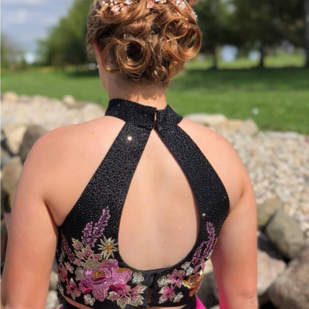 Black Halter Top with Floral Embroidery
